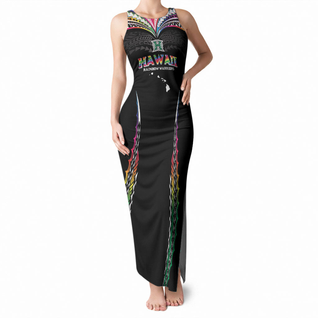 Custom Hawaii Rainbow Warriors Tank Maxi Dress Polynesian Motif Special Edition Rainbow Gradient