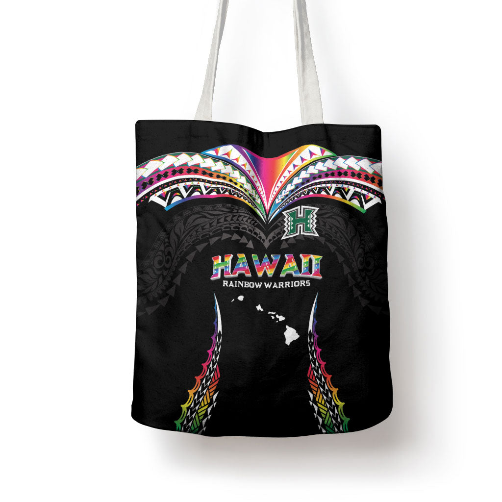 Hawaii Rainbow Warriors Tote Bag Polynesian Motif Special Edition Rainbow Gradient