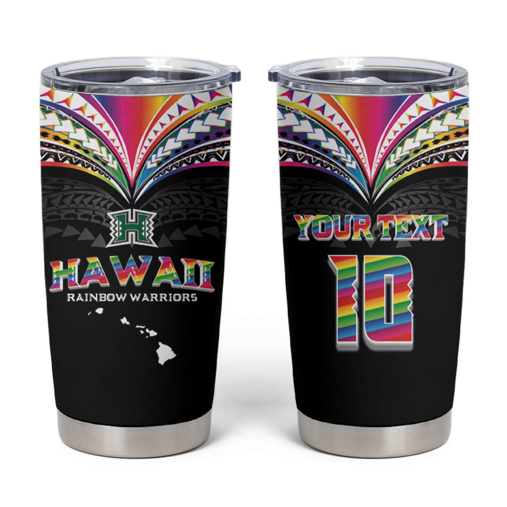 Custom Hawaii Rainbow Warriors Tumbler Cup Polynesian Motif Special Edition Rainbow Gradient