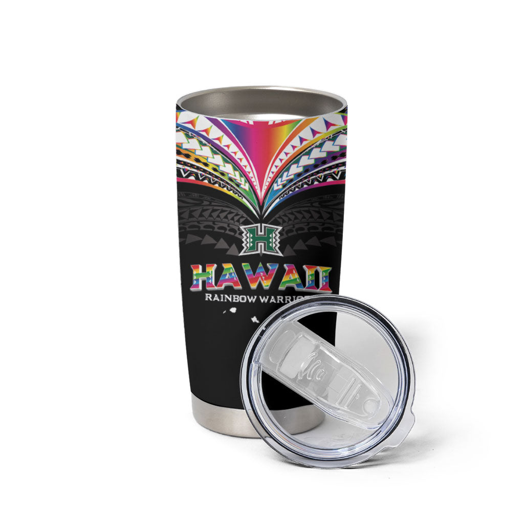 Custom Hawaii Rainbow Warriors Tumbler Cup Polynesian Motif Special Edition Rainbow Gradient