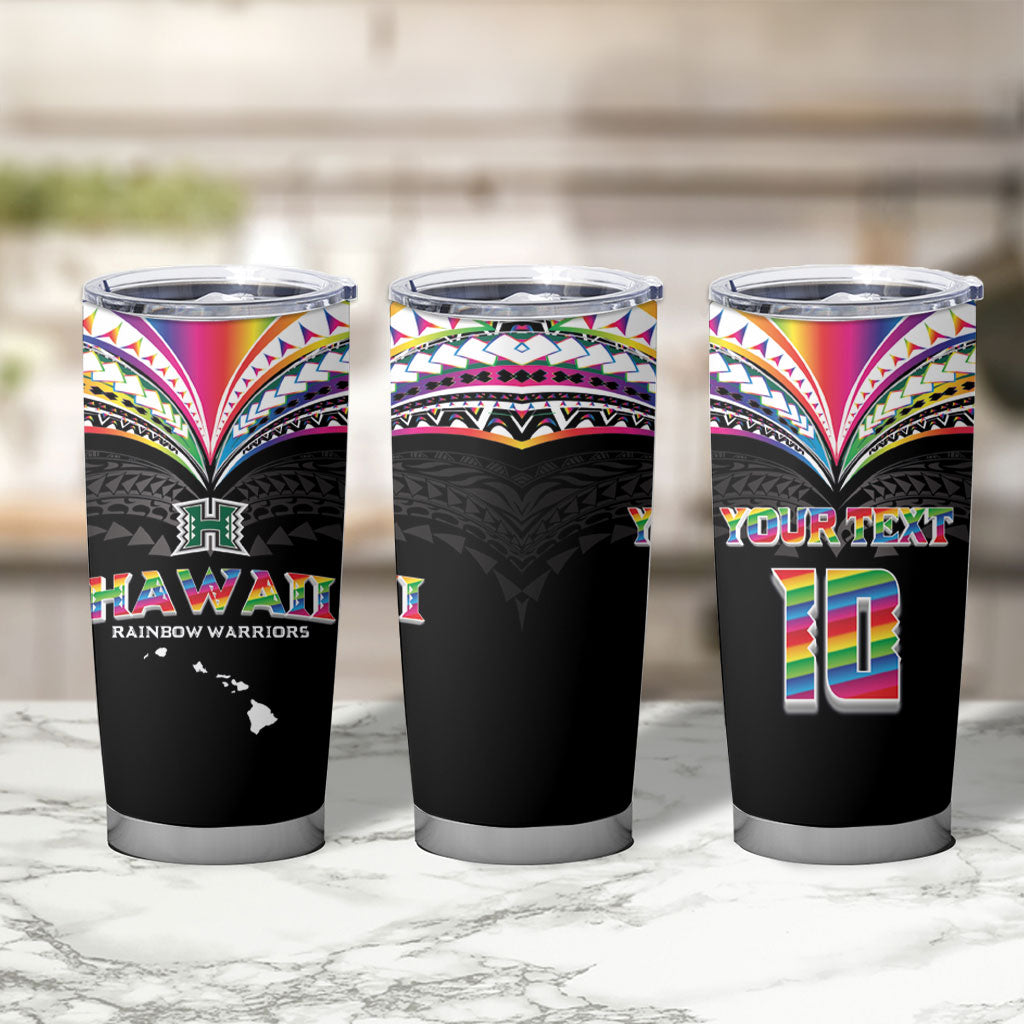 Custom Hawaii Rainbow Warriors Tumbler Cup Polynesian Motif Special Edition Rainbow Gradient