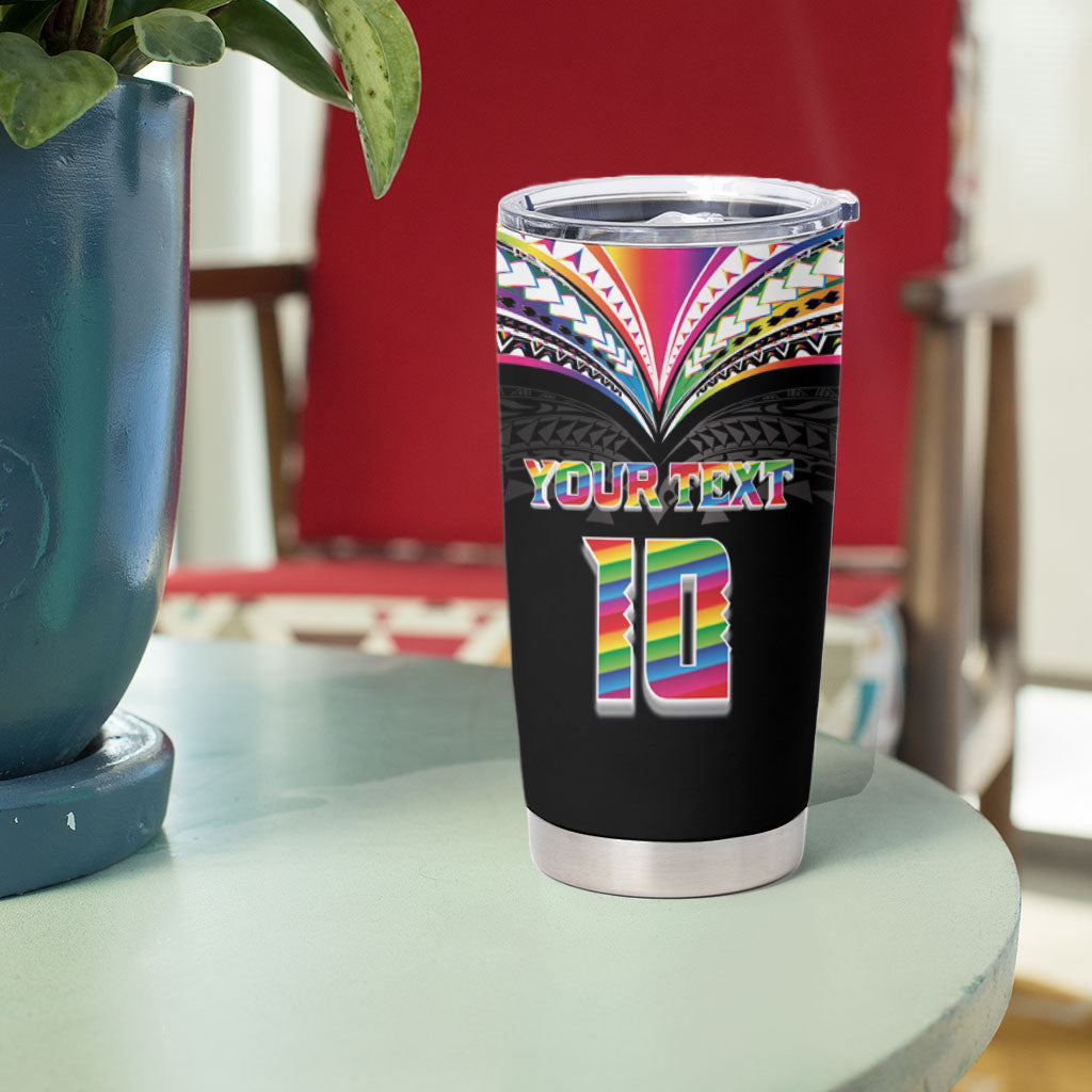 Custom Hawaii Rainbow Warriors Tumbler Cup Polynesian Motif Special Edition Rainbow Gradient