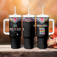 Custom Hawaii Rainbow Warriors Tumbler With Handle Polynesian Motif Special Edition Rainbow Gradient