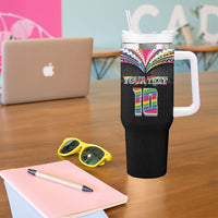Custom Hawaii Rainbow Warriors Tumbler With Handle Polynesian Motif Special Edition Rainbow Gradient
