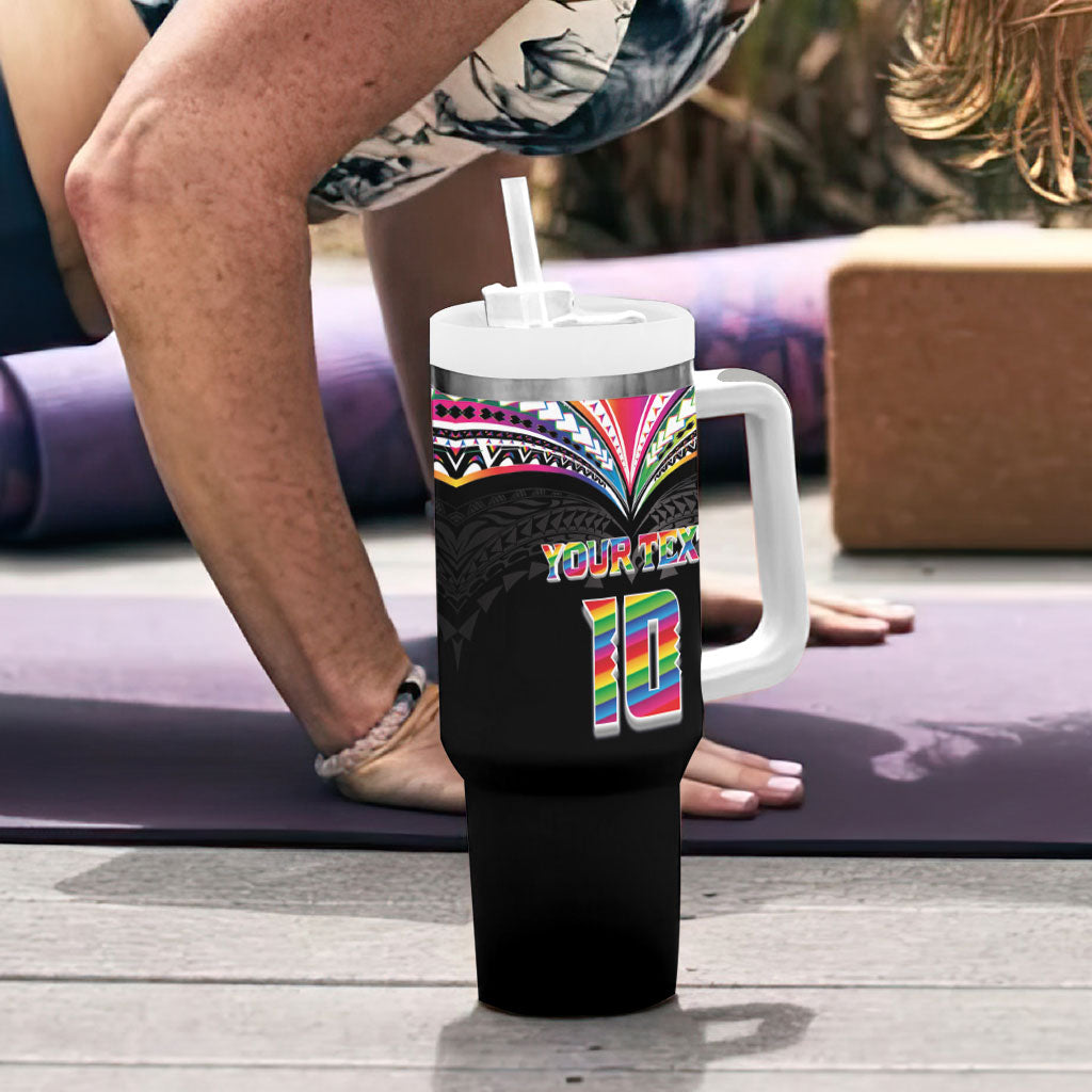 Custom Hawaii Rainbow Warriors Tumbler With Handle Polynesian Motif Special Edition Rainbow Gradient