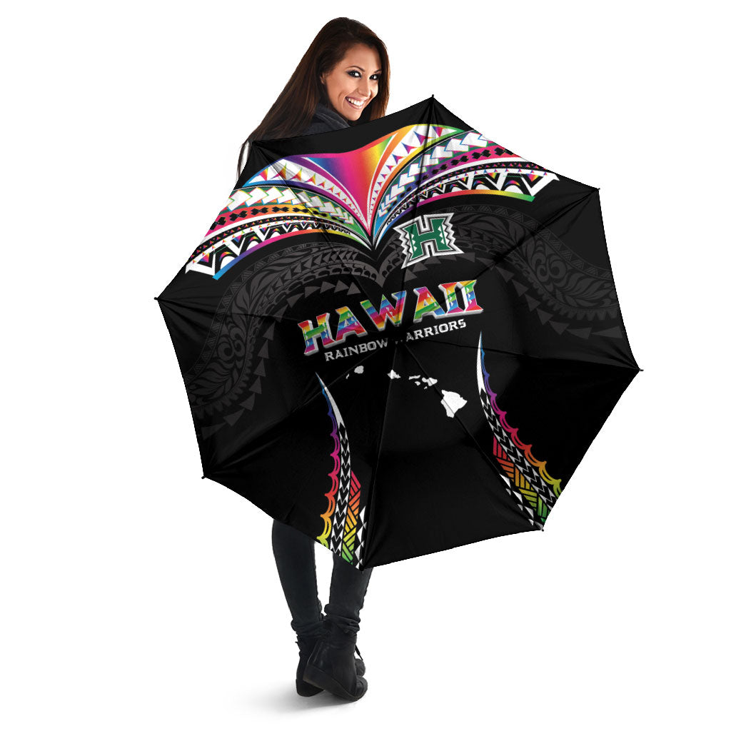 Hawaii Rainbow Warriors Umbrella Polynesian Motif Special Edition Rainbow Gradient