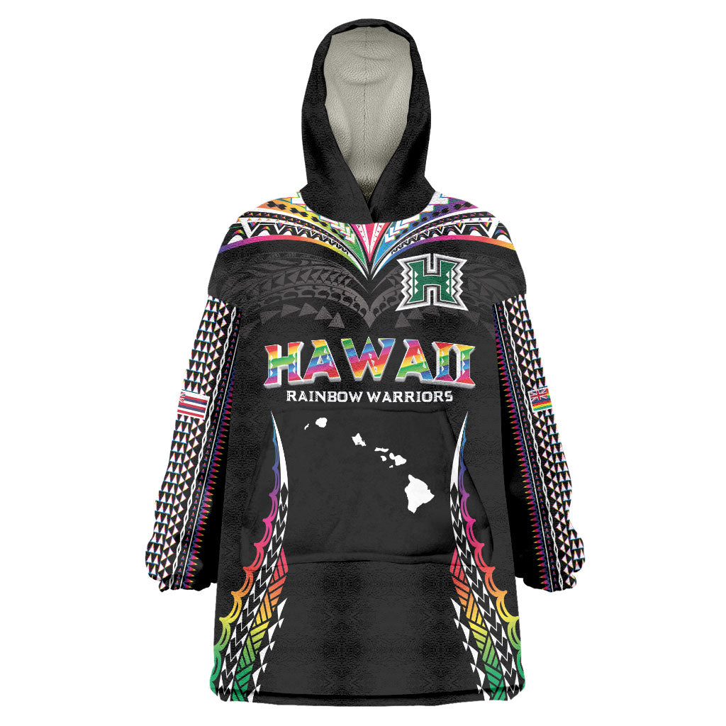 Custom Hawaii Rainbow Warriors Wearable Blanket Hoodie Polynesian Motif Special Edition Rainbow Gradient