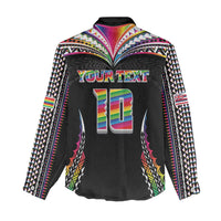 Custom Hawaii Rainbow Warriors Women Casual Shirt Polynesian Motif Special Edition Rainbow Gradient