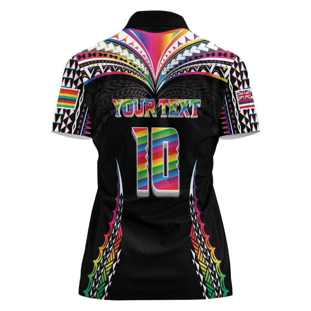 Custom Hawaii Rainbow Warriors Women Polo Shirt Polynesian Motif Special Edition Rainbow Gradient