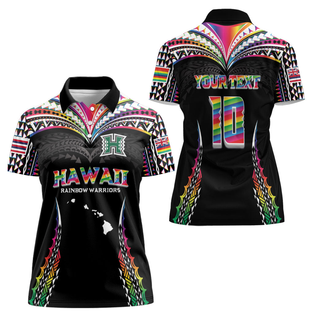 Custom Hawaii Rainbow Warriors Women Polo Shirt Polynesian Motif Special Edition Rainbow Gradient