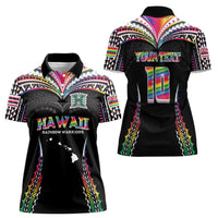 Custom Hawaii Rainbow Warriors Women Polo Shirt Polynesian Motif Special Edition Rainbow Gradient