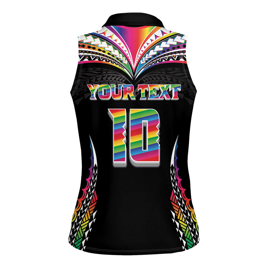 Custom Hawaii Rainbow Warriors Women Sleeveless Polo Shirt Polynesian Motif Special Edition Rainbow Gradient