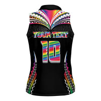 Custom Hawaii Rainbow Warriors Women Sleeveless Polo Shirt Polynesian Motif Special Edition Rainbow Gradient
