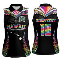 Custom Hawaii Rainbow Warriors Women Sleeveless Polo Shirt Polynesian Motif Special Edition Rainbow Gradient