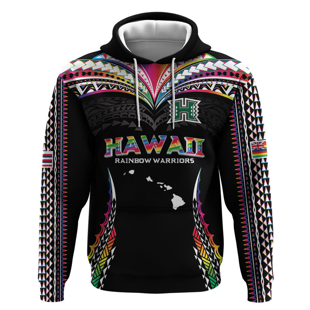 Custom Hawaii Rainbow Warriors Zip Hoodie Polynesian Motif Special Edition Rainbow Gradient