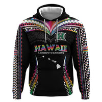 Custom Hawaii Rainbow Warriors Zip Hoodie Polynesian Motif Special Edition Rainbow Gradient