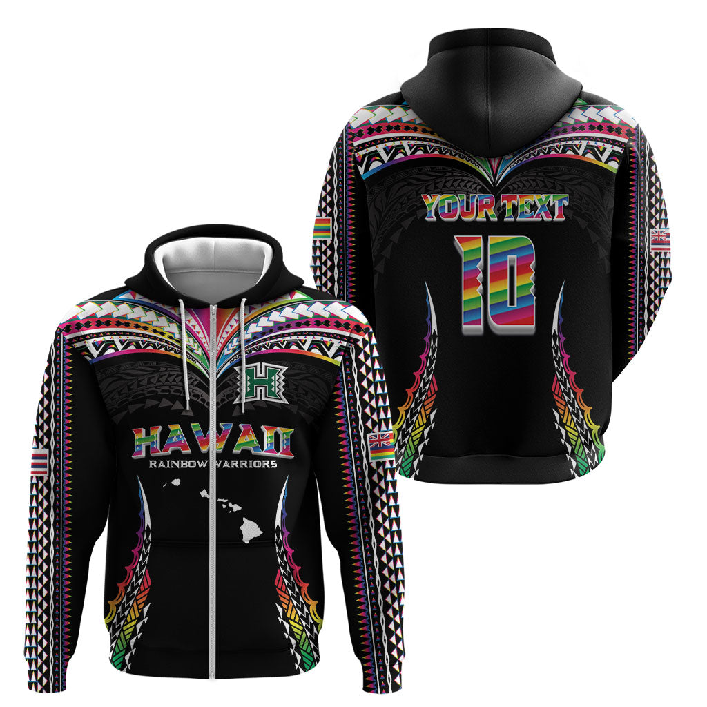 Custom Hawaii Rainbow Warriors Zip Hoodie Polynesian Motif Special Edition Rainbow Gradient