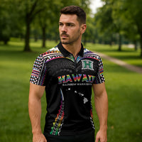 Custom Hawaii Rainbow Warriors Zipper Polo Shirt Polynesian Motif Special Edition Rainbow Gradient