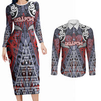 Personalised Aotearoa Iwi Ngapuhi Couples Matching Long Sleeve Bodycon Dress and Long Sleeve Button Shirt Maori Motif Tribal