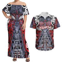Personalised Aotearoa Iwi Ngapuhi Couples Matching Off Shoulder Maxi Dress and Hawaiian Shirt Maori Motif Tribal