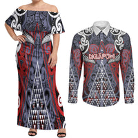 Personalised Aotearoa Iwi Ngapuhi Couples Matching Off Shoulder Maxi Dress and Long Sleeve Button Shirt Maori Motif Tribal