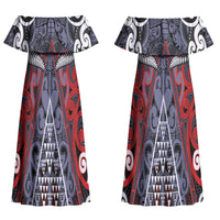 Personalised Aotearoa Iwi Ngapuhi Couples Matching Off Shoulder Maxi Dress and Long Sleeve Button Shirt Maori Motif Tribal