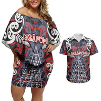 Personalised Aotearoa Iwi Ngapuhi Couples Matching Off Shoulder Short Dress and Hawaiian Shirt Maori Motif Tribal