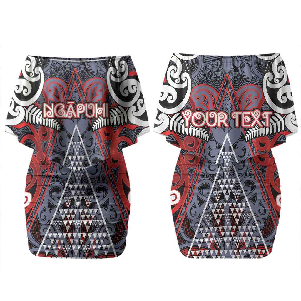 Personalised Aotearoa Iwi Ngapuhi Couples Matching Off Shoulder Short Dress and Long Sleeve Button Shirt Maori Motif Tribal