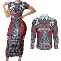 Personalised Aotearoa Iwi Ngapuhi Couples Matching Short Sleeve Bodycon Dress and Long Sleeve Button Shirt Maori Motif Tribal