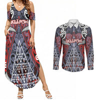 Personalised Aotearoa Iwi Ngapuhi Couples Matching Summer Maxi Dress and Long Sleeve Button Shirt Maori Motif Tribal