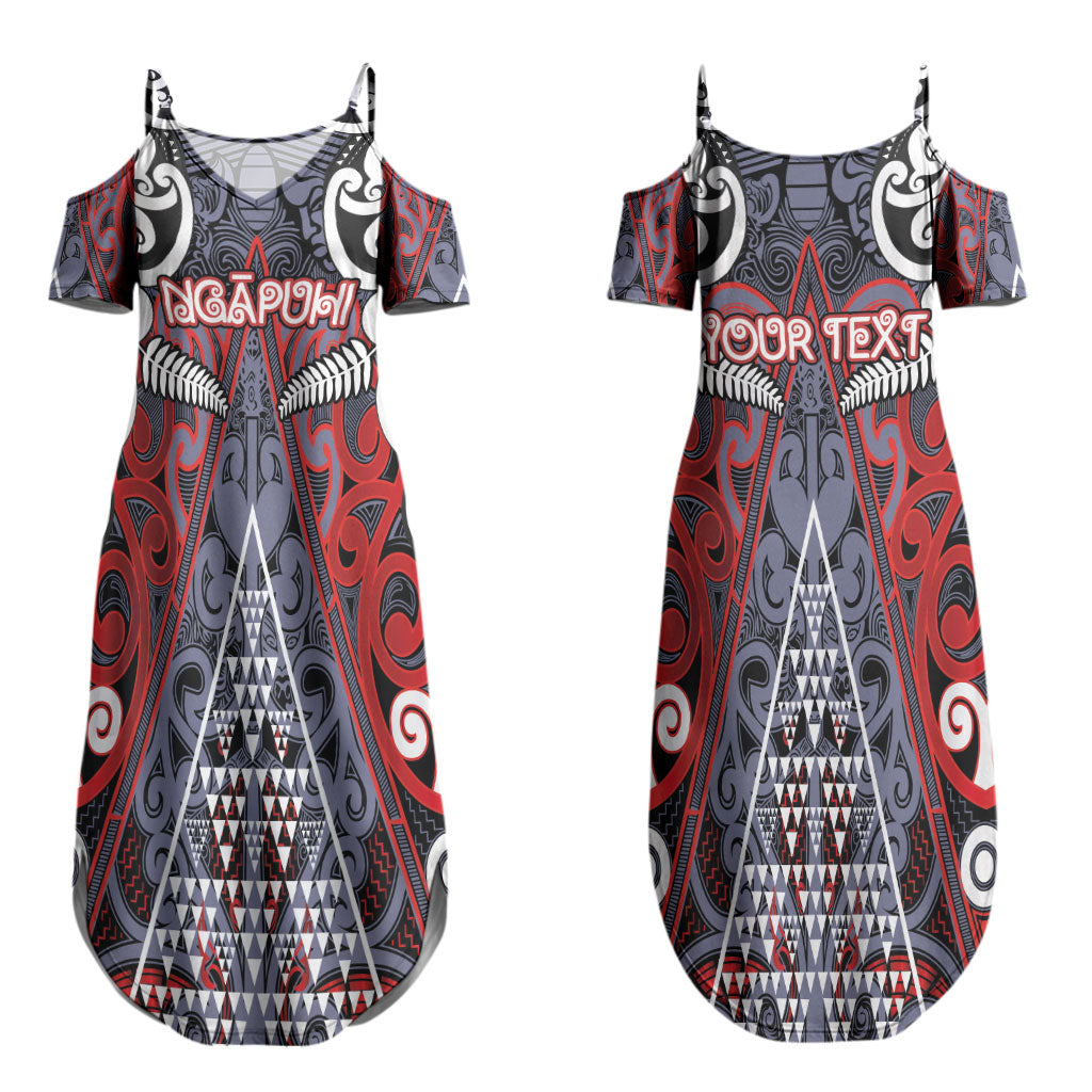 Personalised Aotearoa Iwi Ngapuhi Couples Matching Summer Maxi Dress and Long Sleeve Button Shirt Maori Motif Tribal