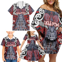 Personalised Aotearoa Iwi Ngapuhi Family Matching Off Shoulder Short Dress and Hawaiian Shirt Maori Motif Tribal
