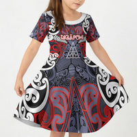Personalised Aotearoa Iwi Ngapuhi Kid Short Sleeve Dress Maori Motif Tribal