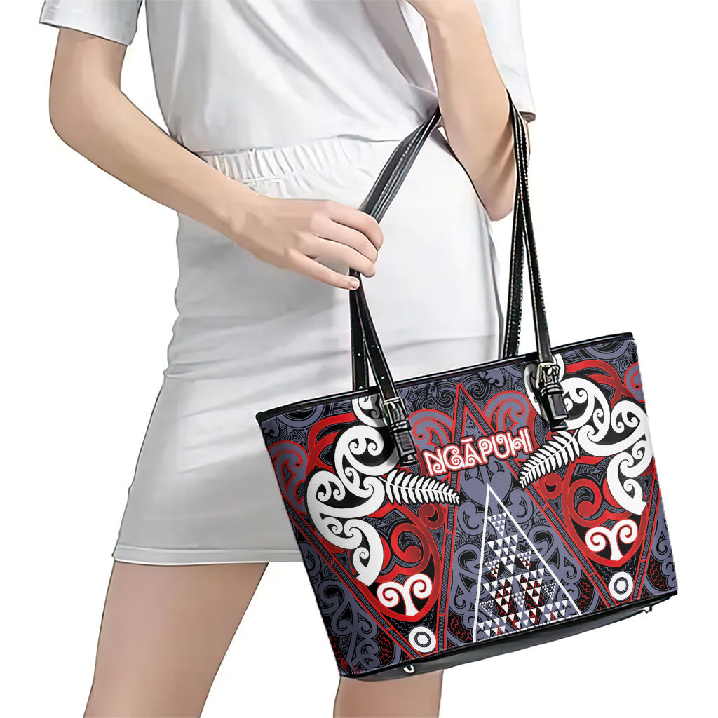 Aotearoa Iwi Ngapuhi Leather Tote Bag Maori Motif Tribal