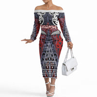 Personalised Aotearoa Iwi Ngapuhi Off The Shoulder Long Sleeve Dress Maori Motif Tribal