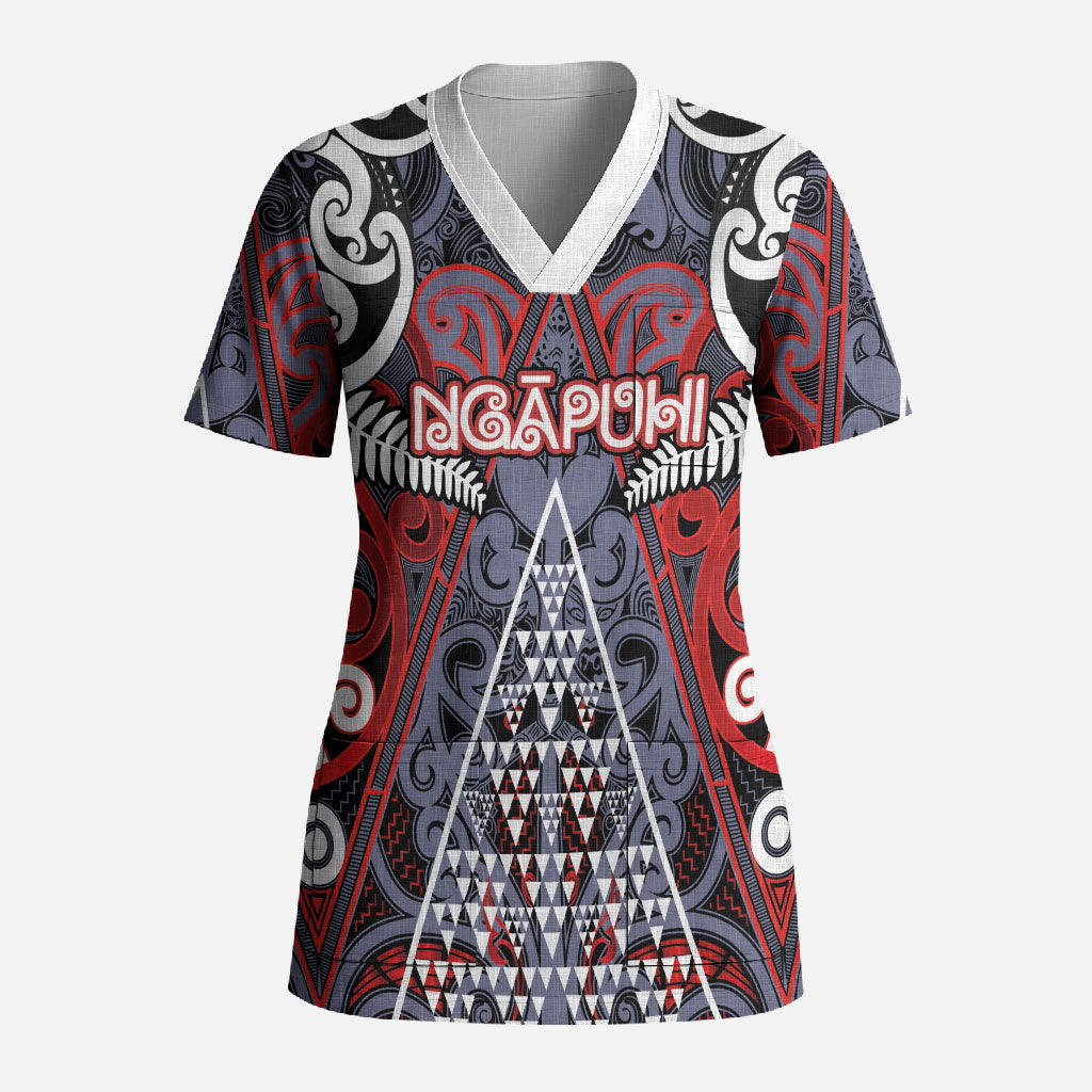Personalised Aotearoa Iwi Ngapuhi Scrub Top Maori Motif Tribal