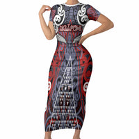Personalised Aotearoa Iwi Ngapuhi Short Sleeve Bodycon Dress Maori Motif Tribal