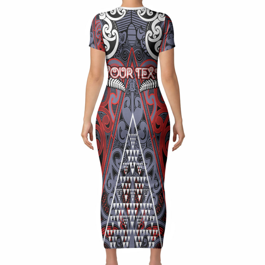 Personalised Aotearoa Iwi Ngapuhi Short Sleeve Bodycon Dress Maori Motif Tribal