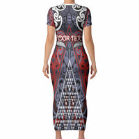 Personalised Aotearoa Iwi Ngapuhi Short Sleeve Bodycon Dress Maori Motif Tribal