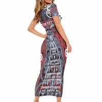 Personalised Aotearoa Iwi Ngapuhi Short Sleeve Bodycon Dress Maori Motif Tribal