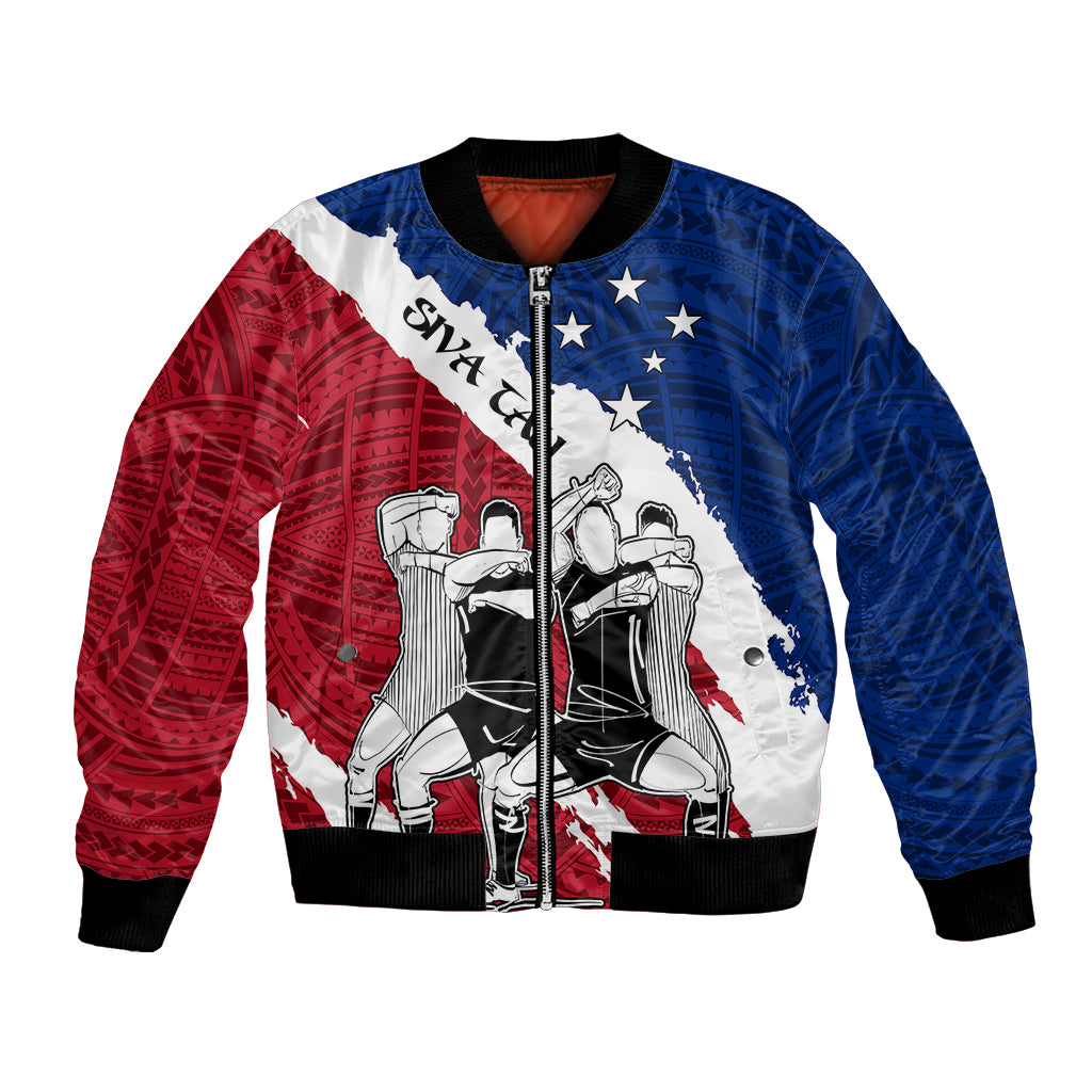 Samoa Rugby Bomber Jacket Siva Tau Dance Polynesian Tattoo Brush Style LT03 Unisex Red - Polynesian Pride