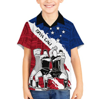 Samoa Rugby Family Matching Off Shoulder Short Dress and Hawaiian Shirt Siva Tau Dance Polynesian Tattoo Brush Style LT03 Son's Shirt Red - Polynesian Pride