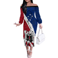 Samoa Rugby Off The Shoulder Long Sleeve Dress Siva Tau Dance Polynesian Tattoo Brush Style LT03 Women Red - Polynesian Pride