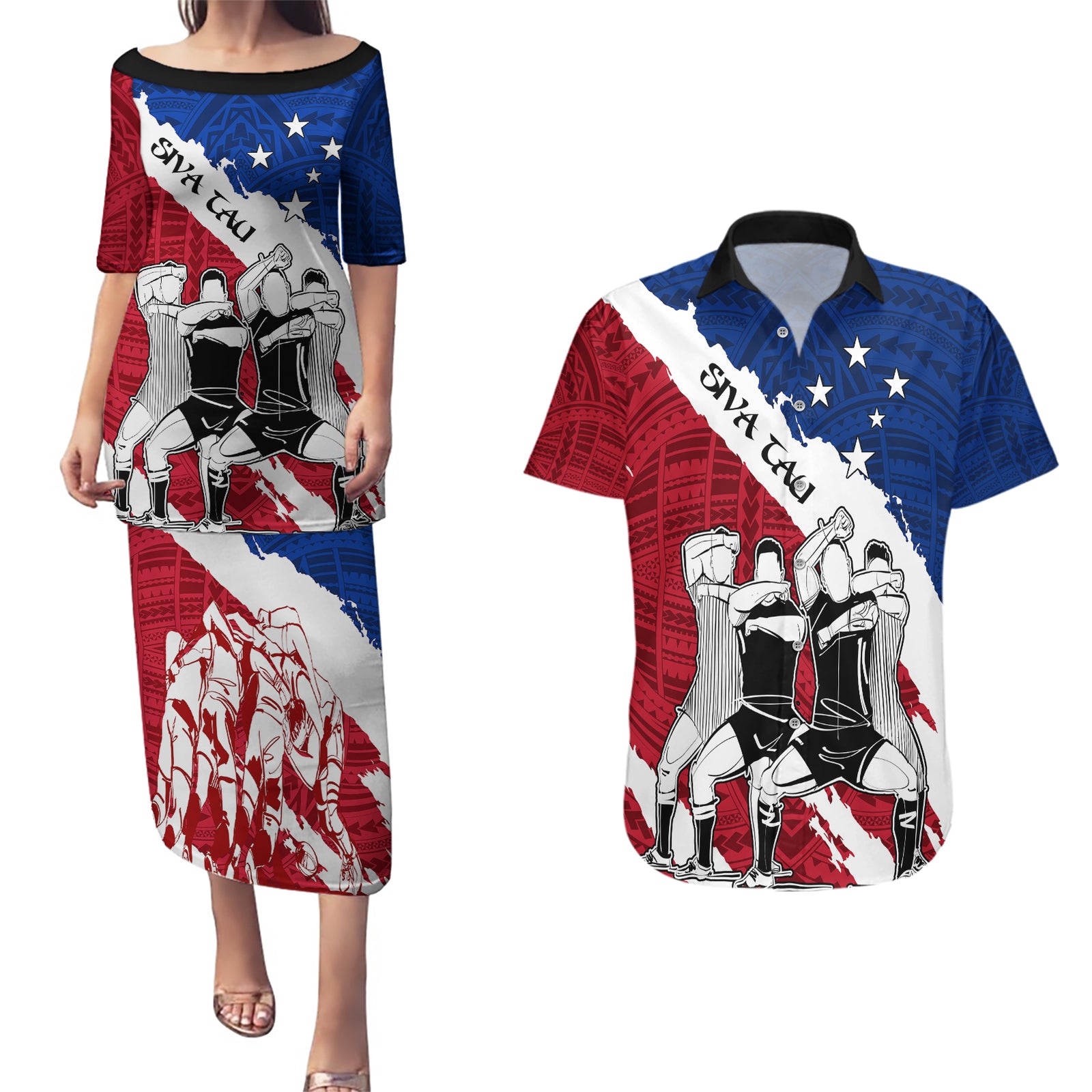 custom-samoa-rugby-couples-matching-puletasi-dress-and-hawaiian-shirt-siva-tau-dance-polynesian-tattoo-brush-style