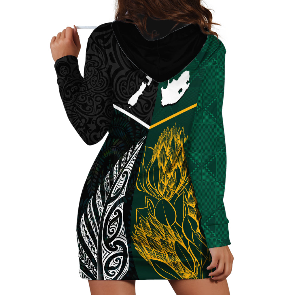 South Africa and New Zealand Hoodie Dress King Protea and Silver Fern Mix Culture Pattern LT03 - Polynesian Pride