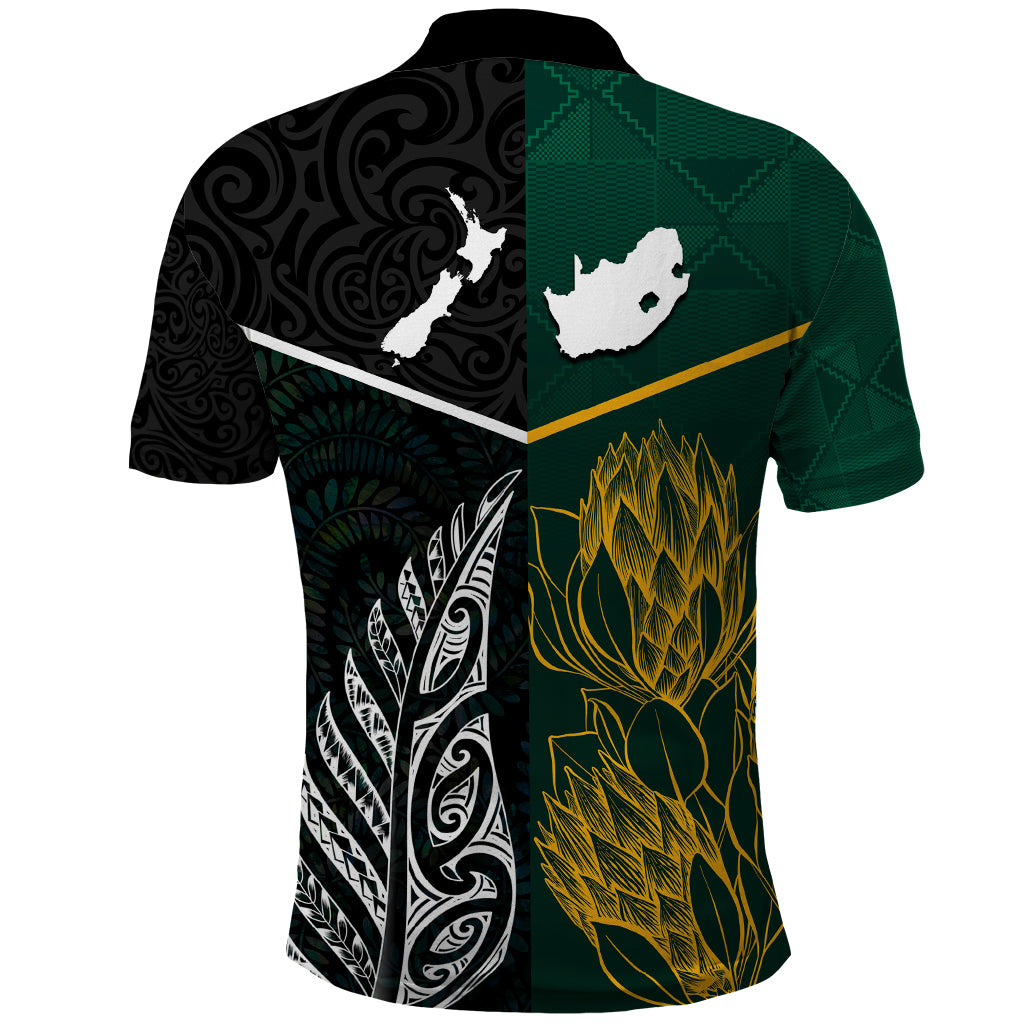 South Africa and New Zealand Polo Shirt King Protea and Silver Fern Mix Culture Pattern LT03 - Polynesian Pride