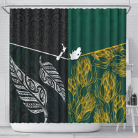 South Africa and New Zealand Shower Curtain King Protea and Silver Fern Mix Culture Pattern LT03 - Polynesian Pride