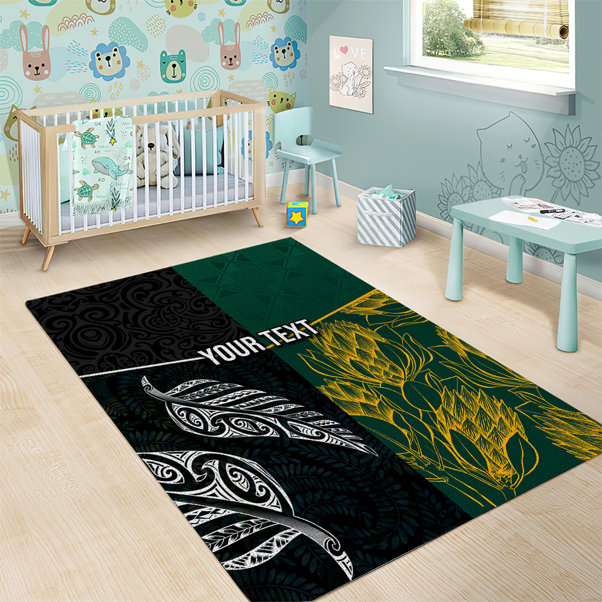 Personalised South Africa and New Zealand Area Rug King Protea and Silver Fern Mix Culture Pattern LT03 - Polynesian Pride