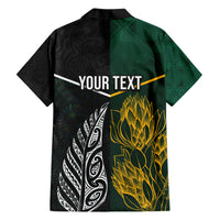 Personalised South Africa and New Zealand Family Matching Short Sleeve Bodycon Dress and Hawaiian Shirt King Protea and Silver Fern Mix Culture Pattern LT03 - Polynesian Pride