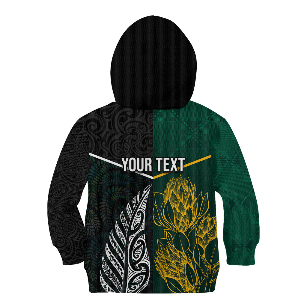 Personalised South Africa and New Zealand Kid Hoodie King Protea and Silver Fern Mix Culture Pattern LT03 - Polynesian Pride